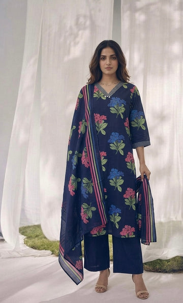 Pure Cotton Three Piece Dupatta Set LSS074