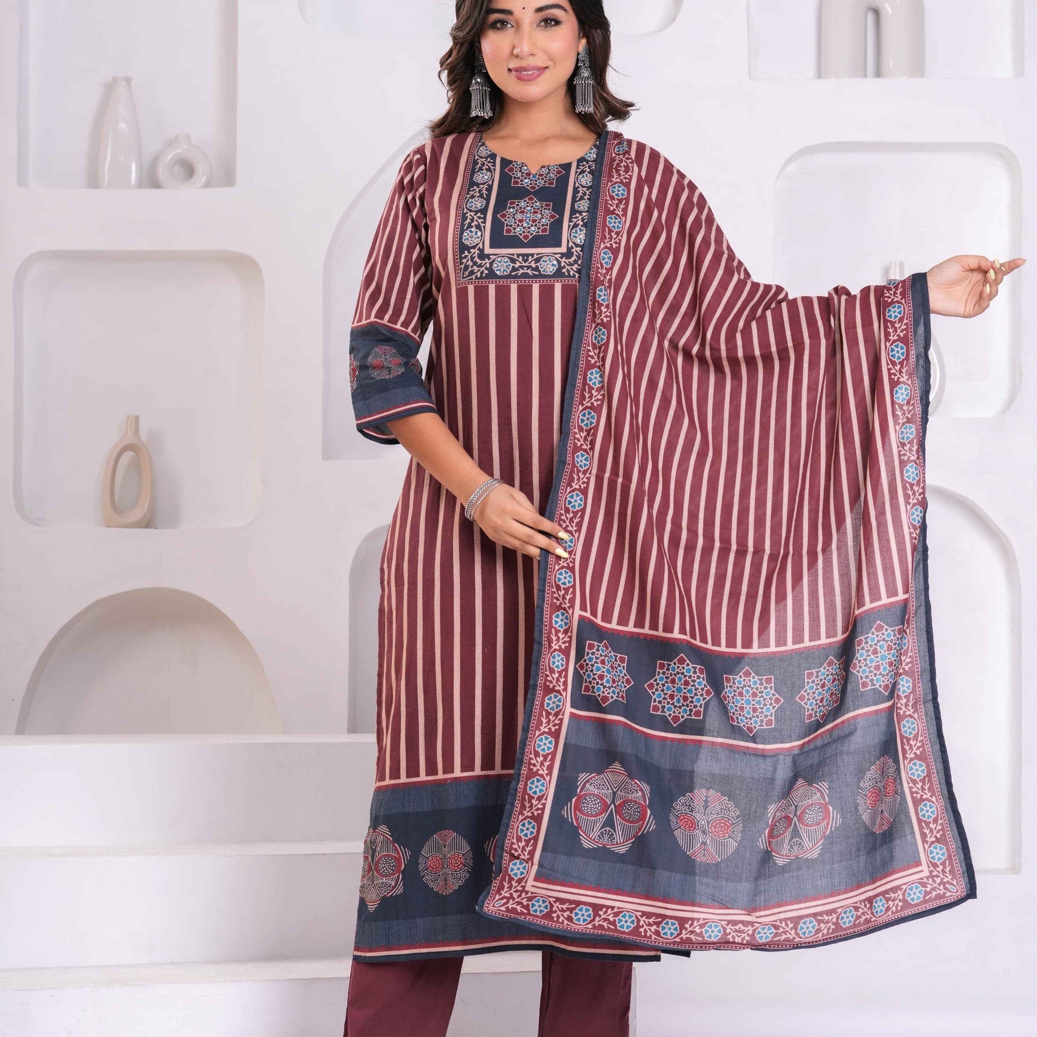 Ajrakh Print Pure Cotton Dupatta Set