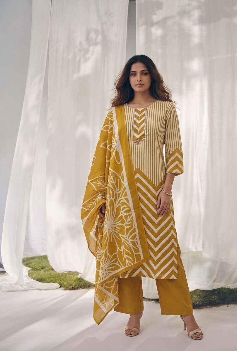 Pure Cotton Three Piece Dupatta Set