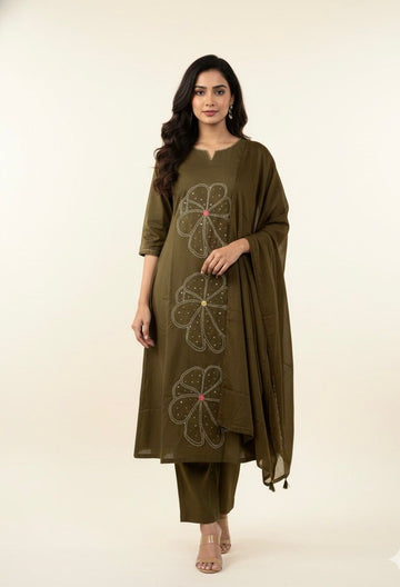 Premium cotton with embroidery dupatta set CS0308