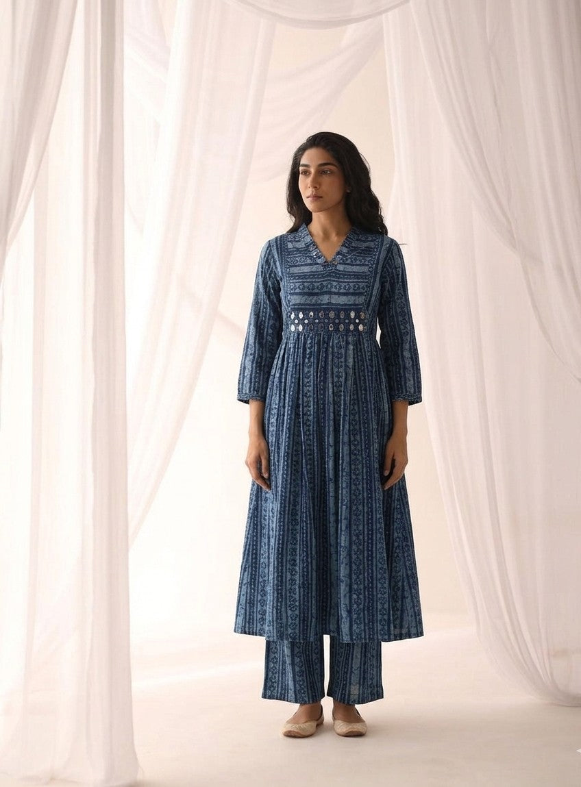 Pure Cotton A Line Dupatta Set With Mirror Work CS0285