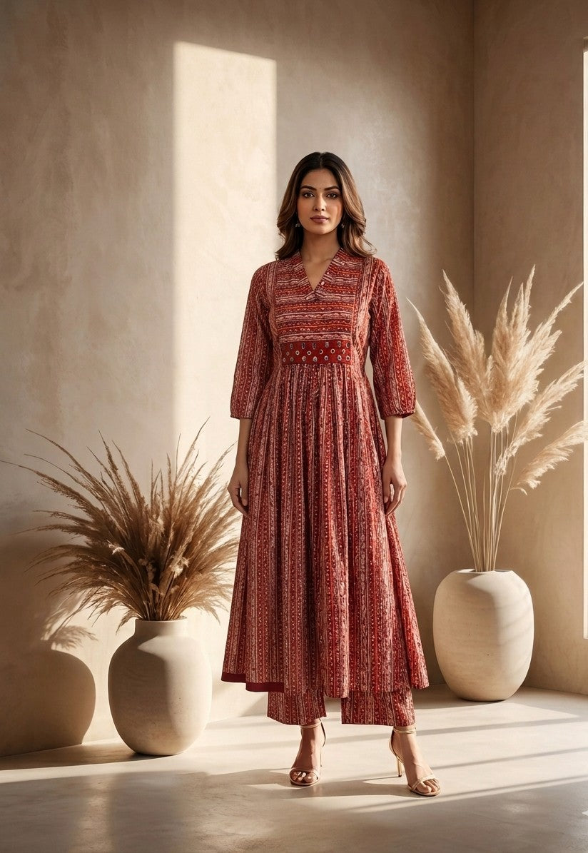 Pure Cotton A Line Dupatta Set With Mirror Work CS0286