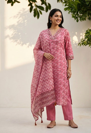 Printed Dupatta Set In Chanderi  Fabric CHS028