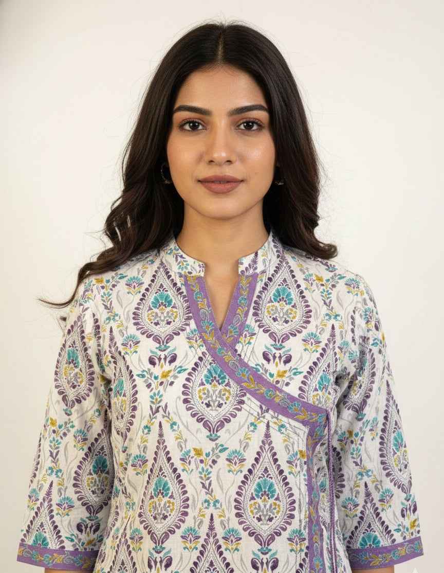 Three Piece Pure Cotton Angrakha Style Dupatta Se