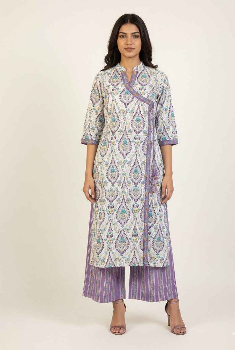 Three Piece Pure Cotton Angrakha Style Dupatta Se