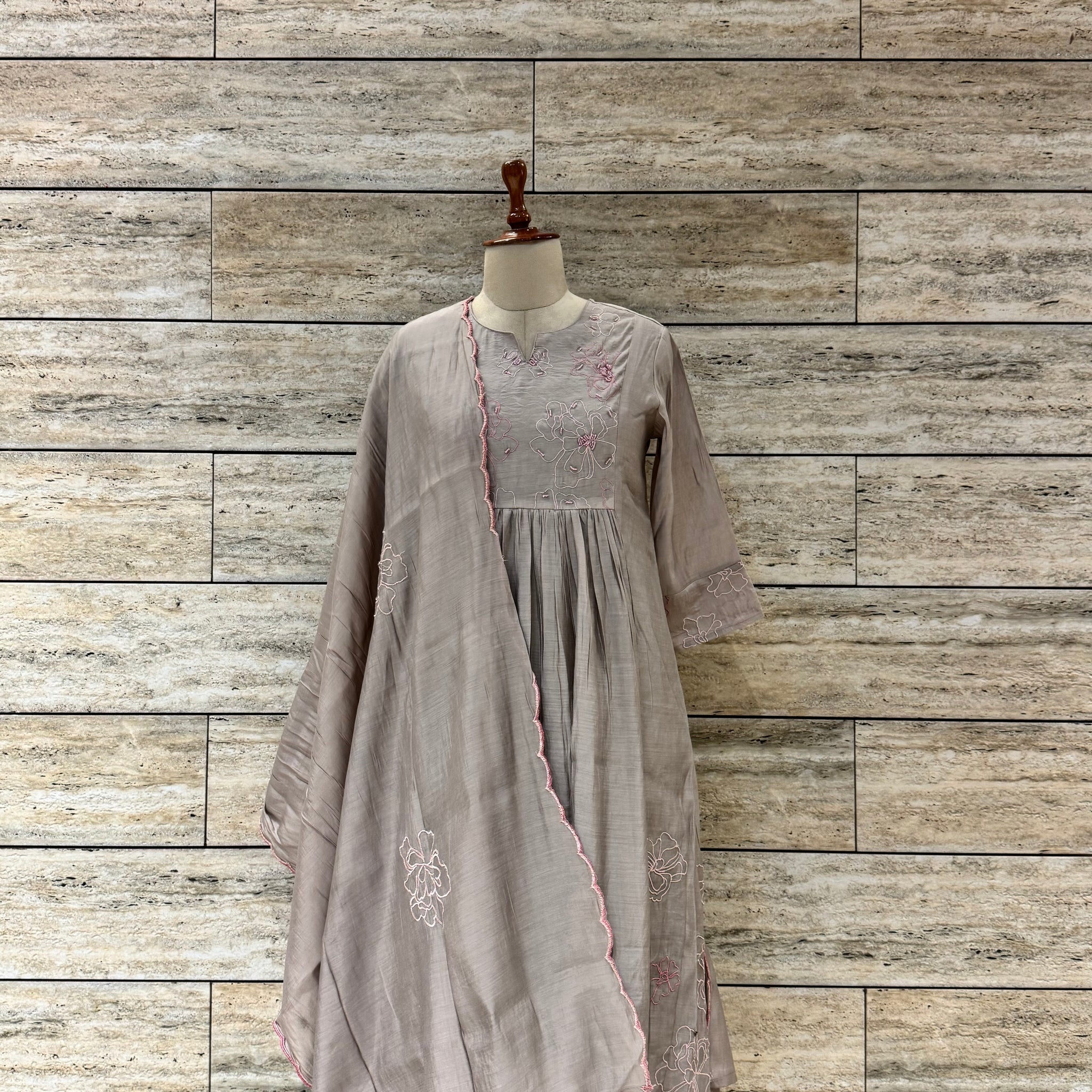 Pure Mul Chanderi Anarkali Dupatta Set With Embroidery Work ANK014