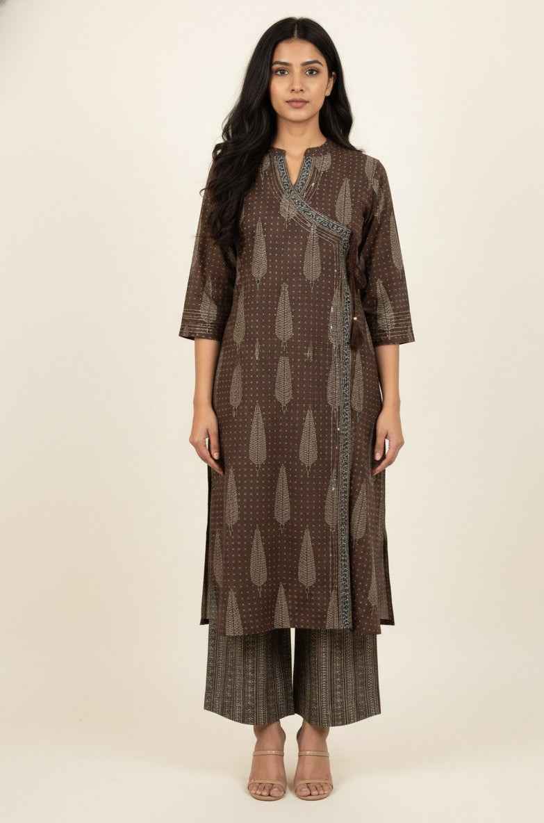 Three Piece Pure Cotton Angrakha Style Dupatta Se