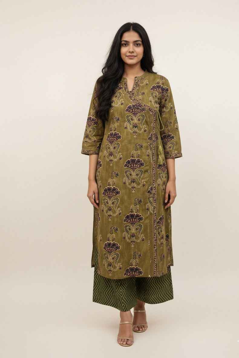 Three Piece Pure Cotton Angrakha Style Dupatta Se