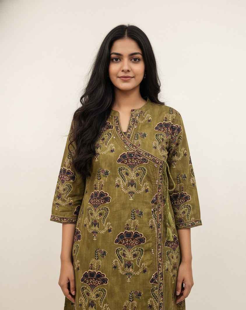 Three Piece Pure Cotton Angrakha Style Dupatta Se