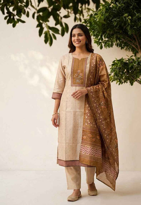 Chanderi Suit With Printed Dupatta Set CHS032