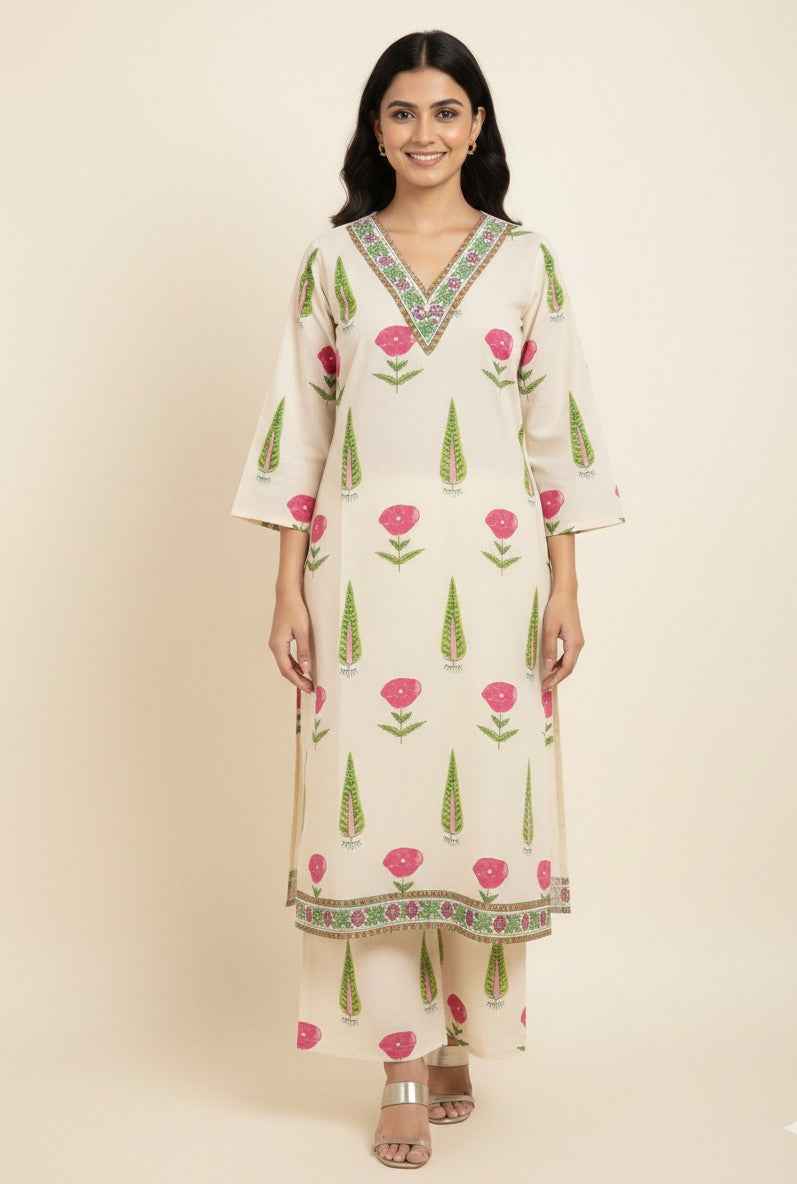 Pure Cotton Three Piece Dupatta Set With Palazzo