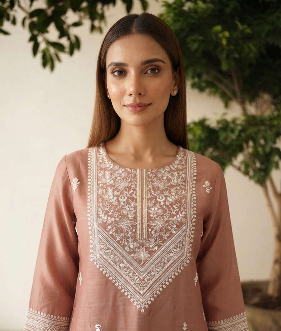 Pure Muslin Single Kurta With Embroidery MOK015