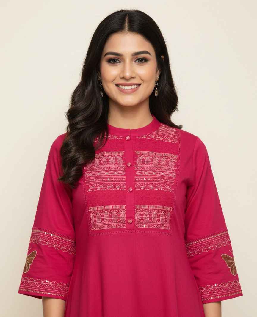 Pure Cotton A Line Three Piece Dupatta Set