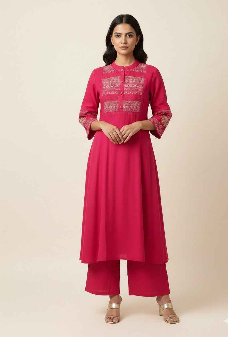 Pure Cotton A Line Three Piece Dupatta Set