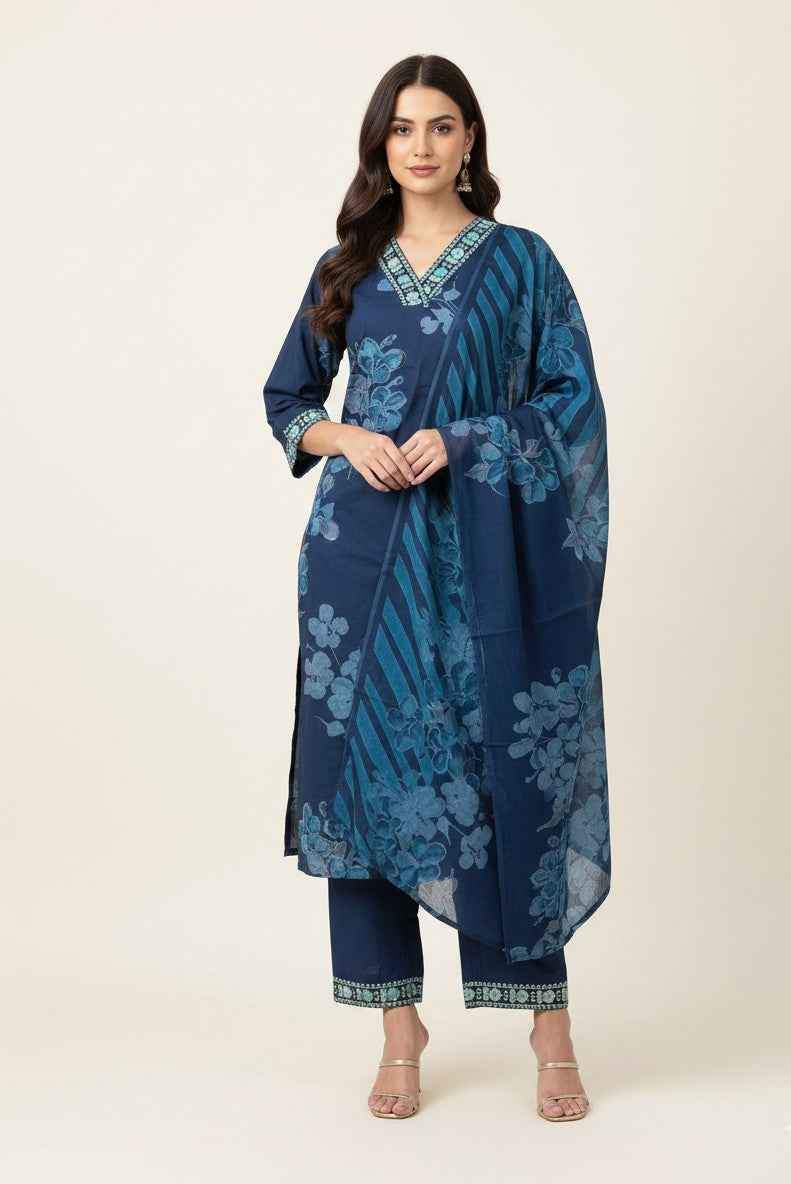 Pure Cotton Three Piece Dupatta Set