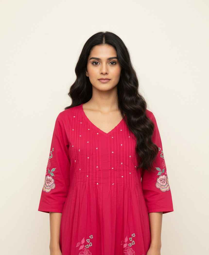 Pure Cotton A Line Three Piece Dupatta Set