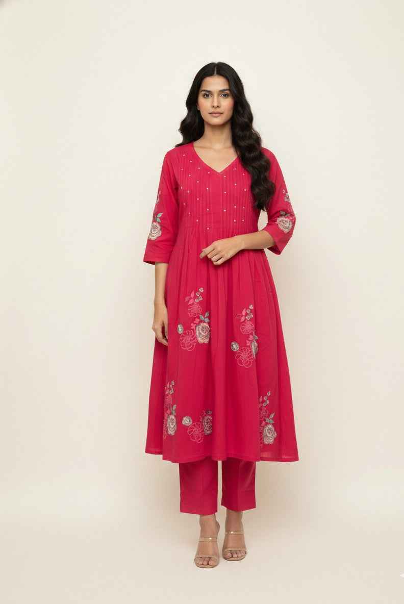 Pure Cotton A Line Three Piece Dupatta Set