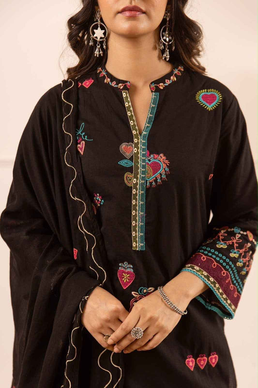 Premium Cotton Short Length Dupatta Set With Embroidery With Plazoo CS0256