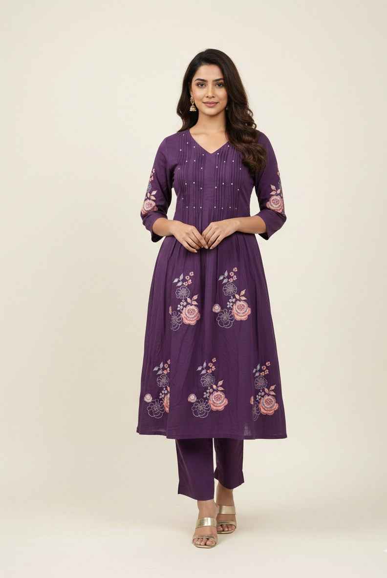 Pure Cotton A Line Three Piece Dupatta Set