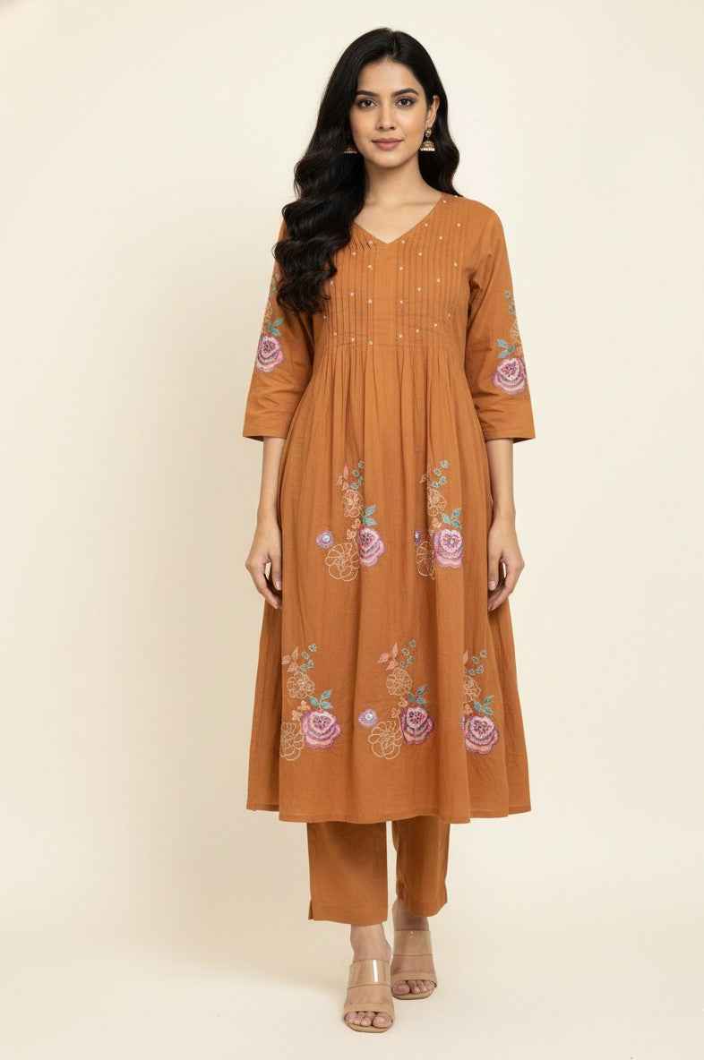 Pure Cotton A Line Three Piece Dupatta Set