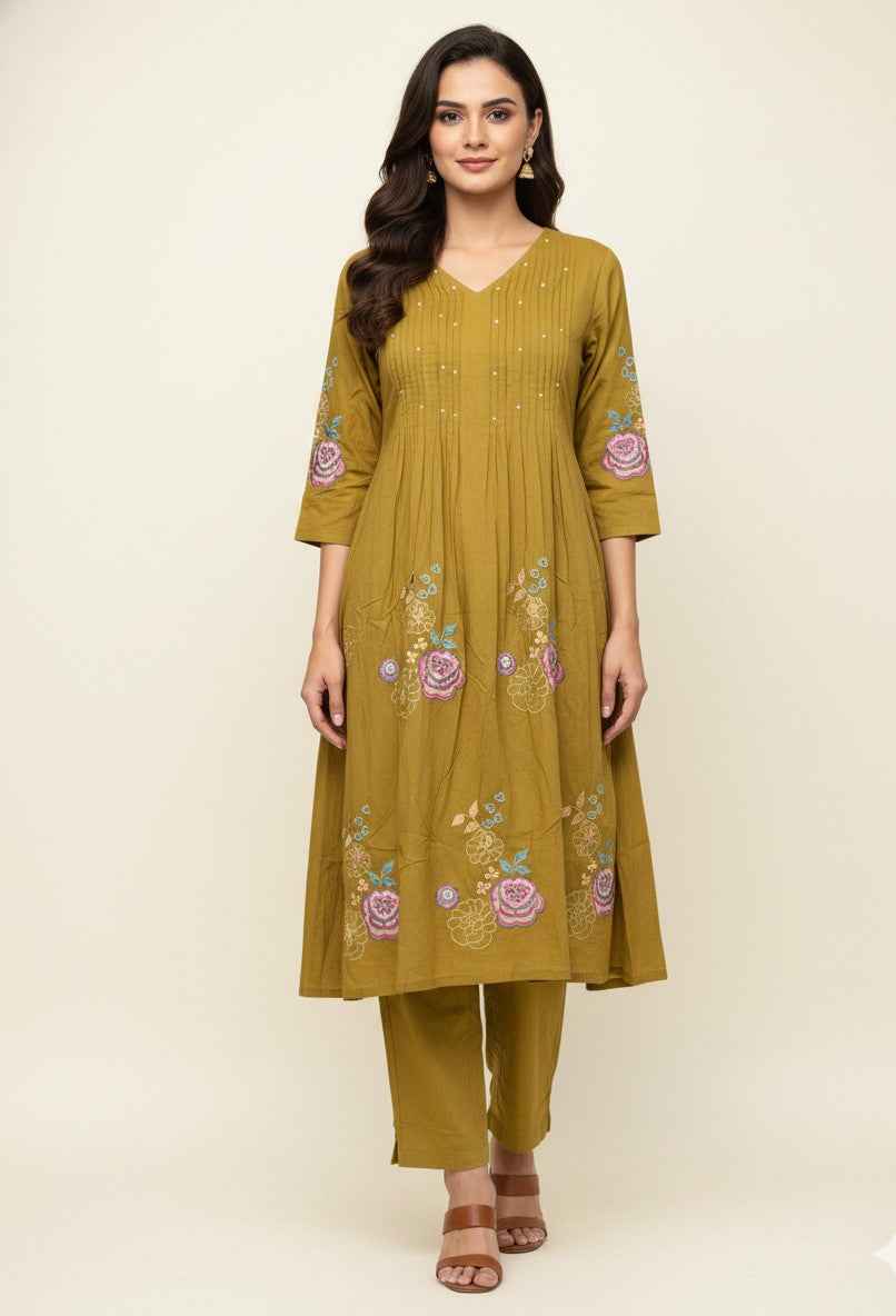 Pure Cotton A Line Three Piece Dupatta Set