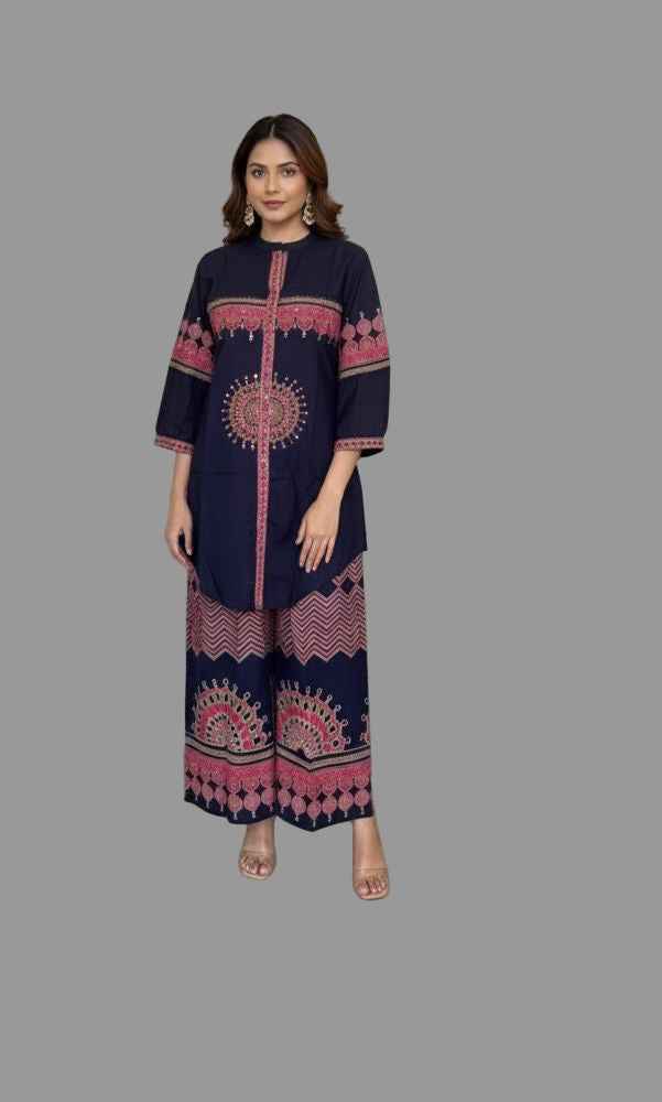 Ajrakh Print Two Piece Co Ord Set in Pure Cotton