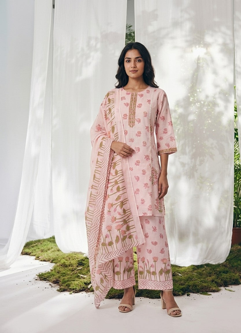 Pure  Mul Cotton Short Length Dupatta Set MC030