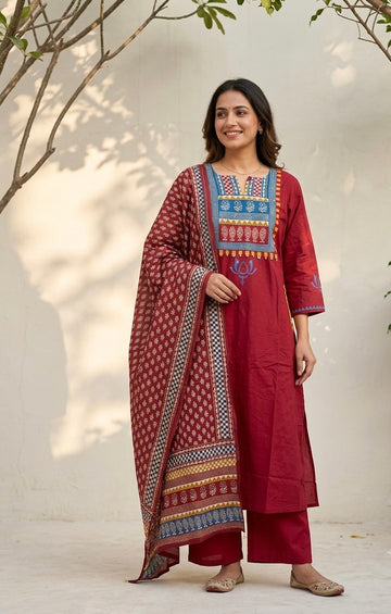 Pure Cotton Dupatta Set In Plus Size