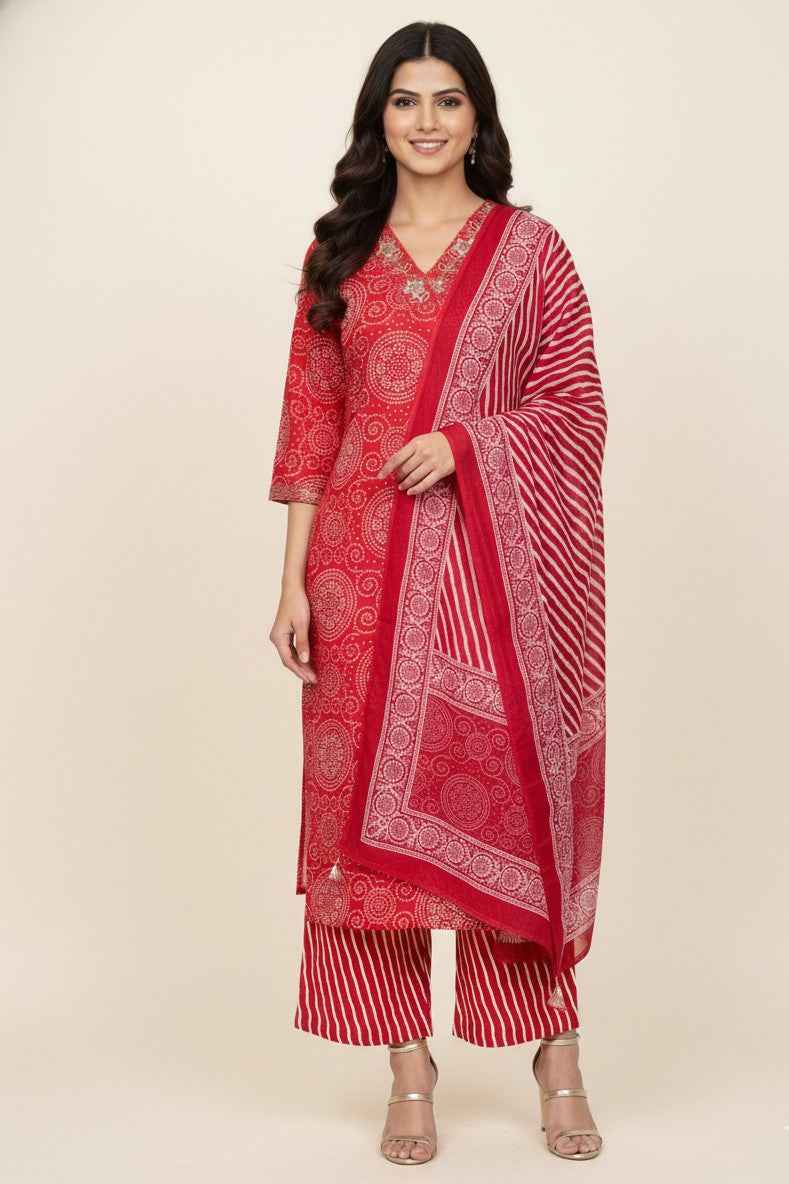 Pure Cotton Three Piece Dupatta Set