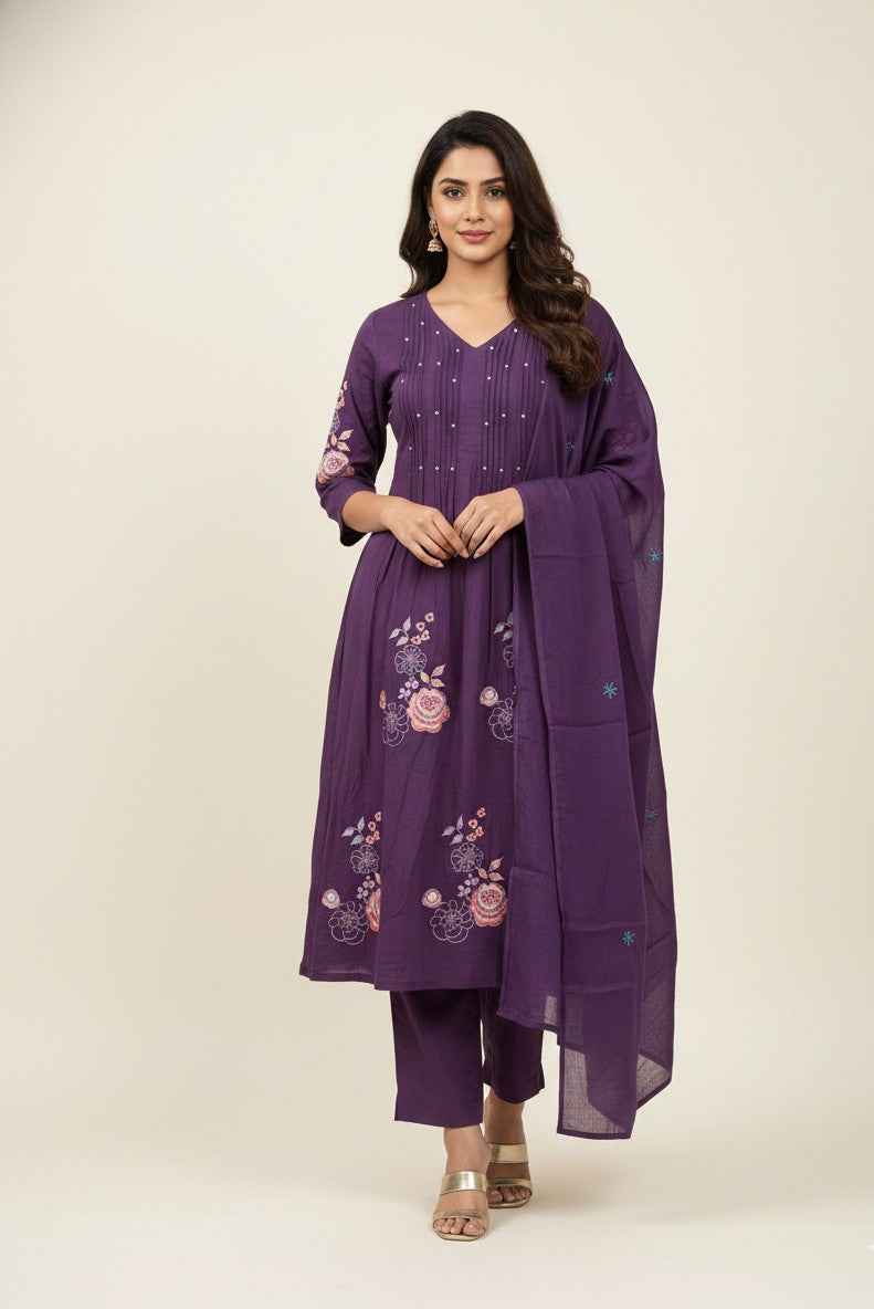 Pure Cotton A Line Three Piece Dupatta Set