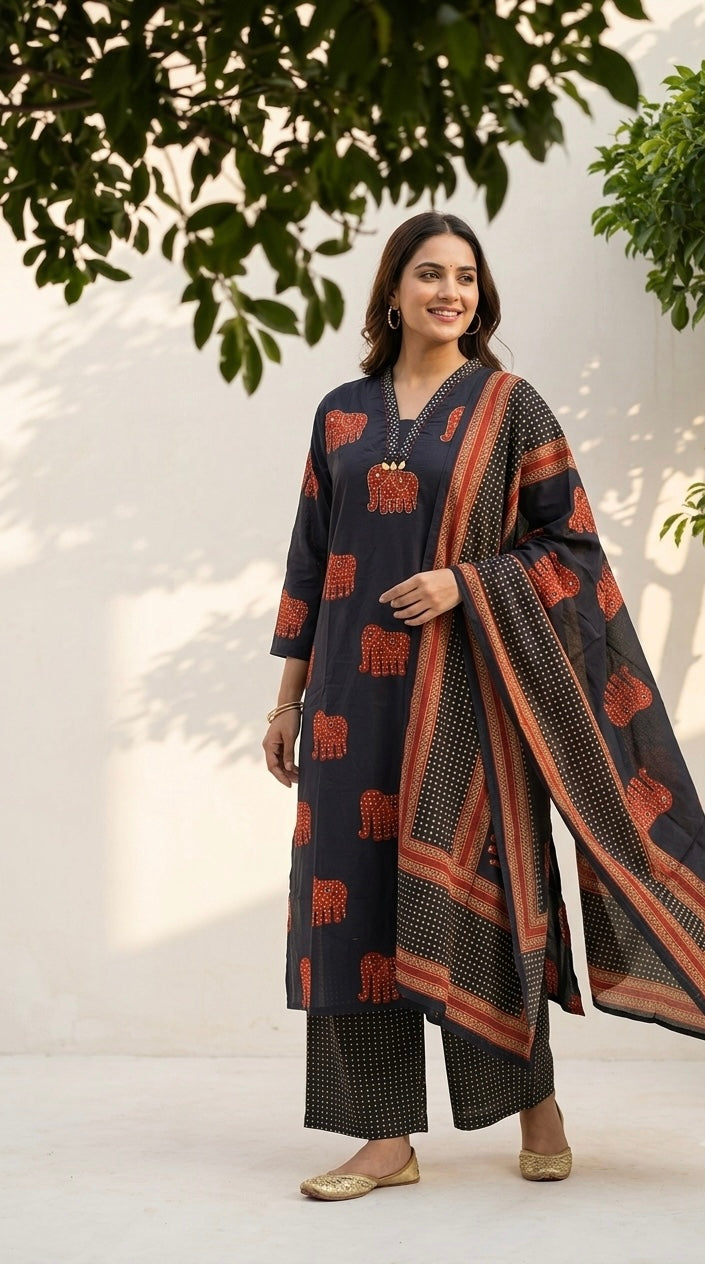 Pure Cotton Dupatta Set In Plus Size
