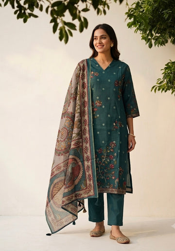 Printed Dupatta Set In Kota Doriya Fabric KD053