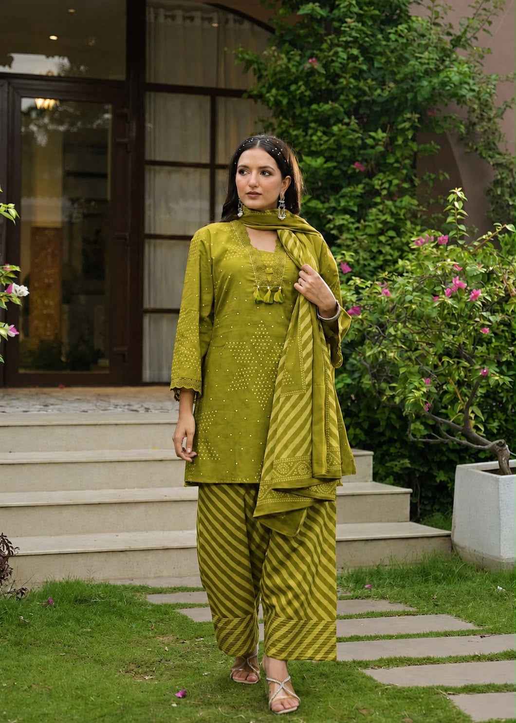 Pure Cotton Lehariya Farsi Dupatta Set CS0261