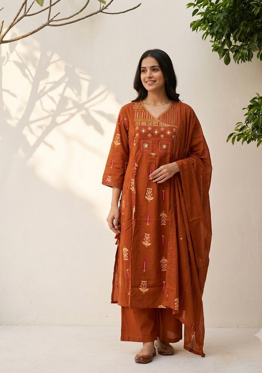 Pure Cotton Dupatta Set In Plus Size