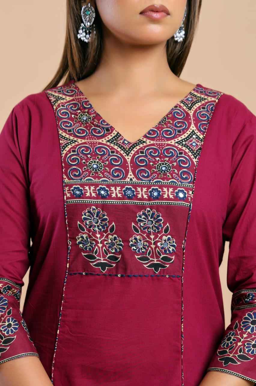 Premium cotton solid kurta with printed Dupatta set  CS0235