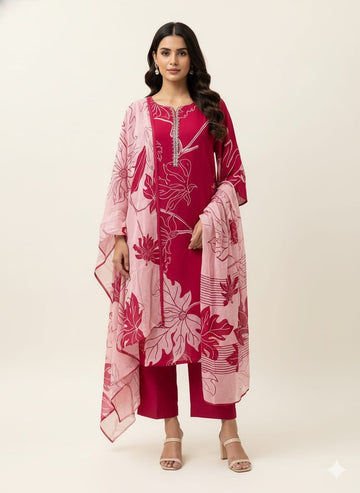 Festival Wear Pure Muslin Dupatta Set With Embroidery  LC0135