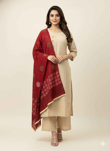 Pure cotton solid Beas with printed Dupatta set