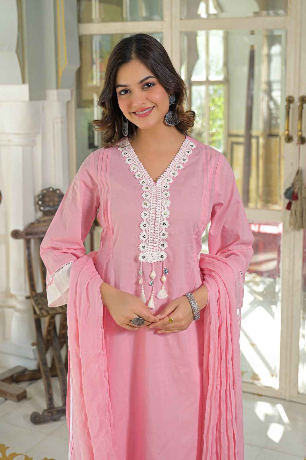 Premium Cotton A-Line Dupatta Set With Embroidery CS0183