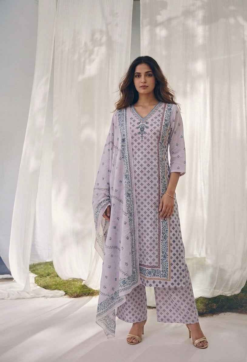 Pure Cotton Three Piece Dupatta Set