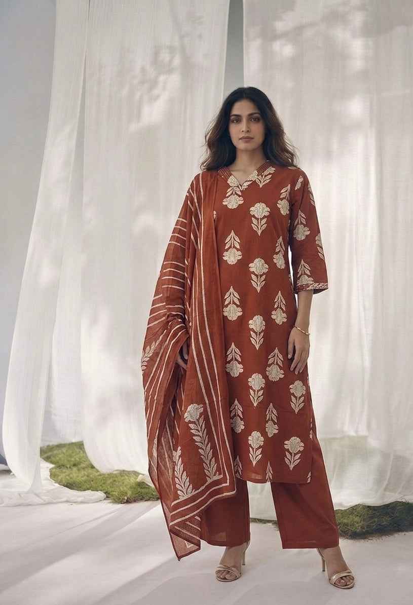 Pure Cotton Three Piece Dupatta Set
