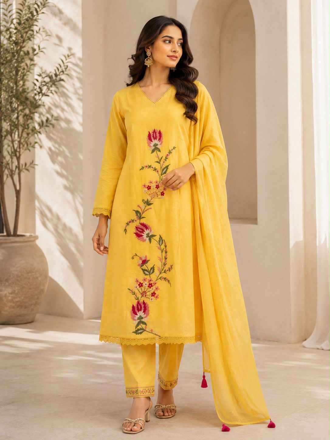 Premium Cotton with embroidery with linning dupatta set CS0225