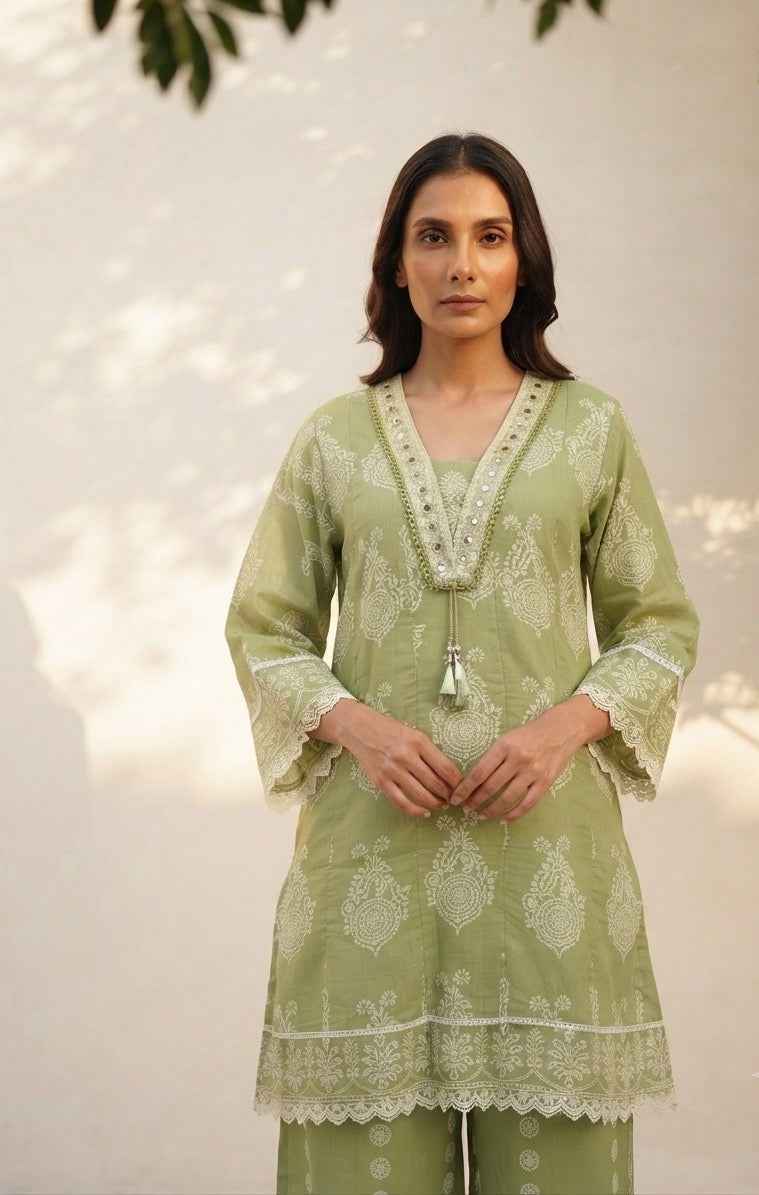 Premium Cotton Short Length Dupatta Set With Divider CS0259