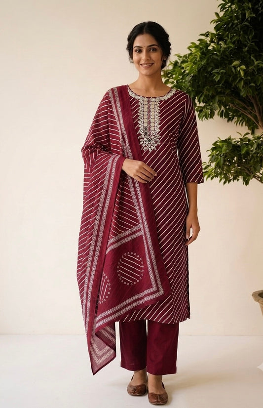 Pure Cotton Dupatta Set With Lehariya Print CS0244