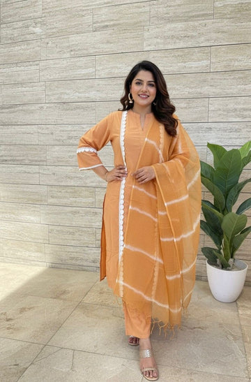 Pure Cotton Kota Doria Dupatta Set Plus Size   - CS008