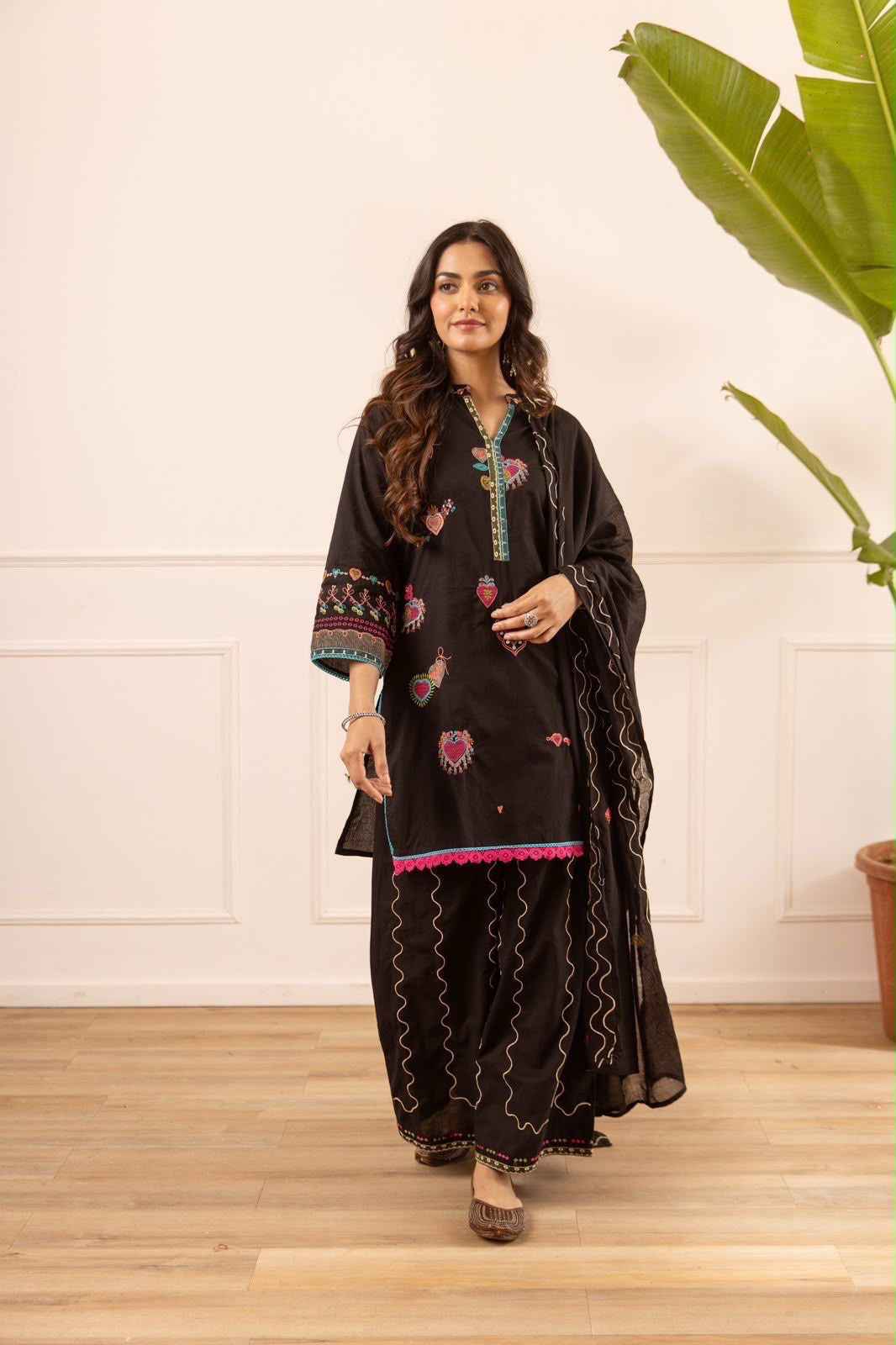 Premium Cotton Short Length Dupatta Set With Embroidery With Plazoo CS0256