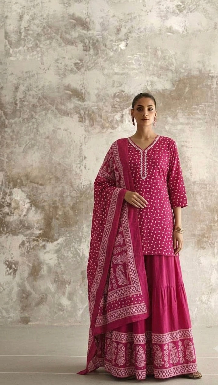 Short length cotton Dupatta set with skirt