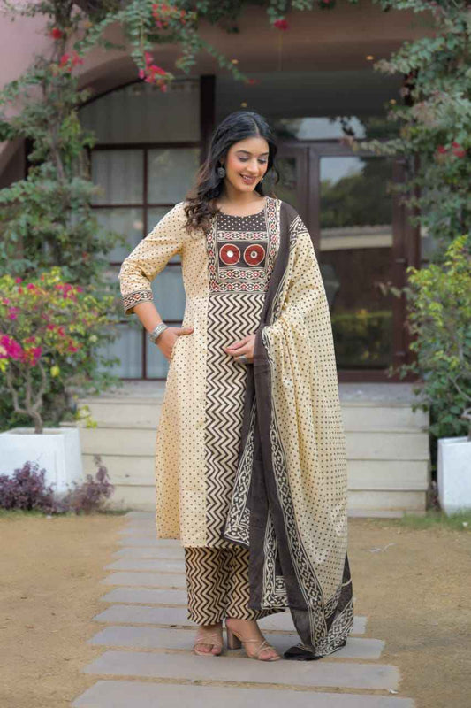 Premium Cotton Dupatta Set With Mirror Work CS0179