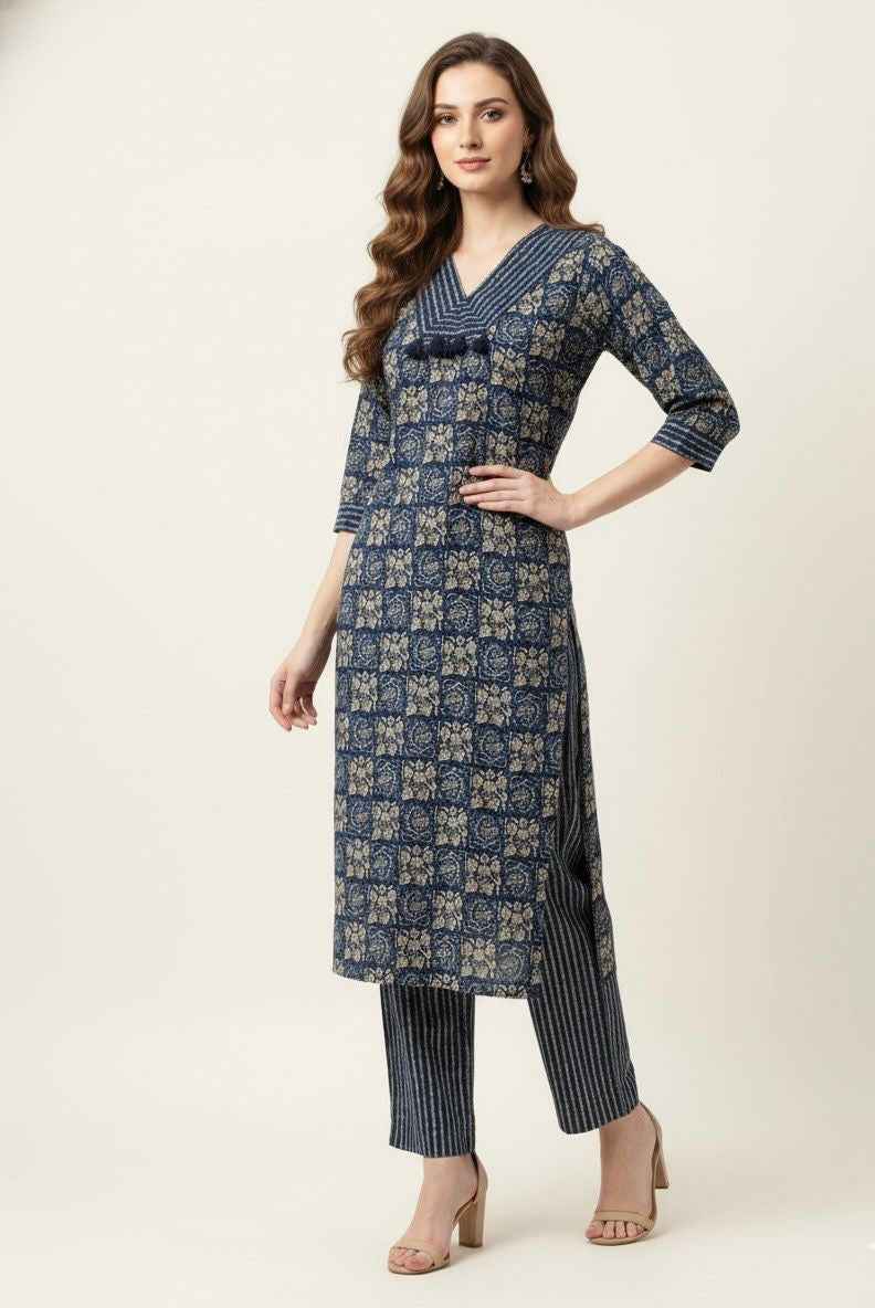 Pure Cotton Hand Block Print Two Piece Pant Set PS072