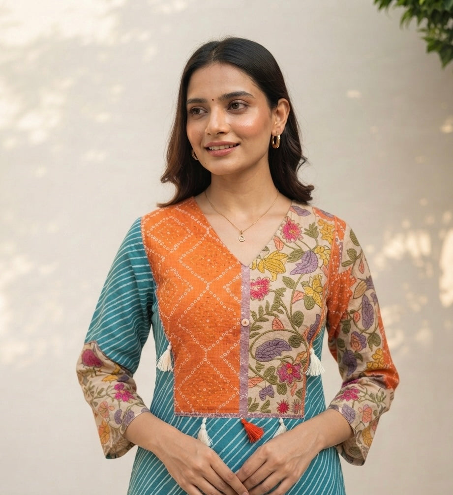 Pure Cotton Lehariya Dupatta Set