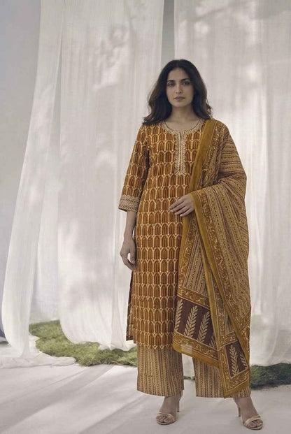 Pure Cotton Three Piece Dupatta Set